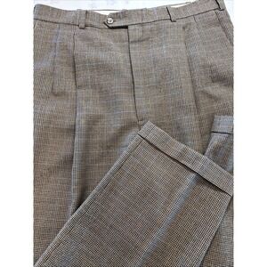 VTG Nordstrom JB Britches Pleated Pants Brown Houndstooth 100% Virgin Wool 36x30